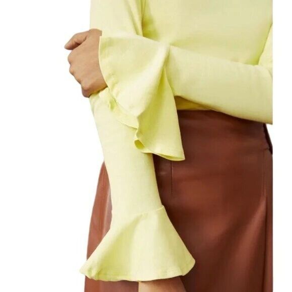 Maeve Yellow Bell Sleeve Flouncy Crop Top XS - Picture 3 of 7